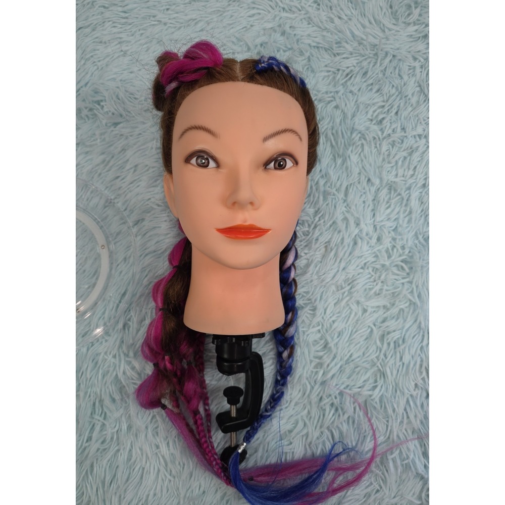 Cosmetology Mannequin Head Colorful Hair Braiding Practice Doll W/ Clamp